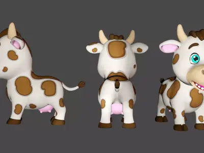 Rigged Light Brown Spotted Cute Farm Cow Low-poly 3D model Low-poly 3D model