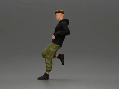 Man in Black Hoodie Casually Leaning Against a Stylish Car 3D print model