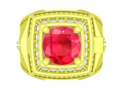 Luxury Square Red Gemstone Diamond Mens Ring  3972 3D print model