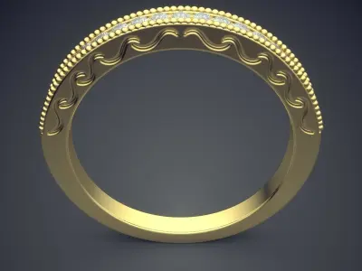 Luxury Golden Engagement Ring With Carving and Diamond Details 3D print model