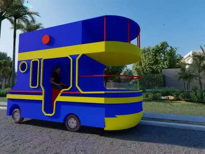 cute bus trolley Free low-poly 3D model
