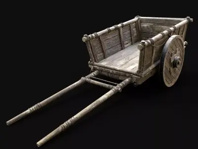 WOODEN CART WAGON HORSE CAR CARGO TRANSPORT MEDIEVAL CARRIAGE Low-poly 3D model