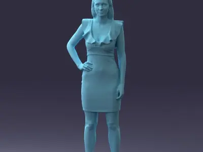000163 Standing Woman in Pink Dress with Ruffled Neckline 3dp 3D print model