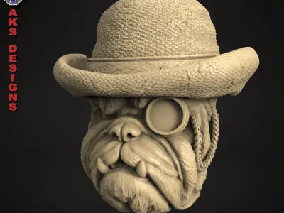 Bulldog gentlemen version 1 Bas relief art for cnc 3D print model
