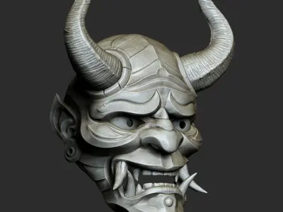 Traditional Japanese Hannya Mask   Oni Mask Samurai Mask  3D print model