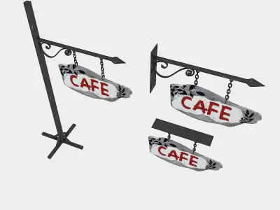 old wooden cafe sign 02 Low-poly 3D model