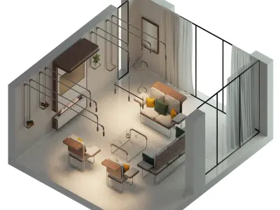 Modern Steam Punk Interior Free 3D model