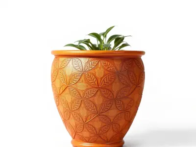 Ornamental Plant Pot with Leaf Design Model Pack Low-poly 3D model