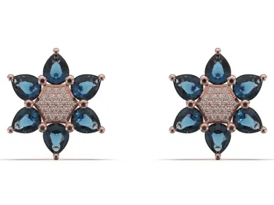 Rose Gold Six Petal Flower Stud STL 3DM Earrings model je0146 3D print model