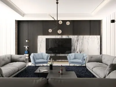  Living room with Kitchen 3D model