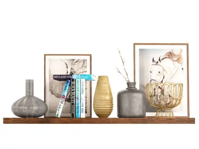 Shelf decor and accessories books and vases 3D model