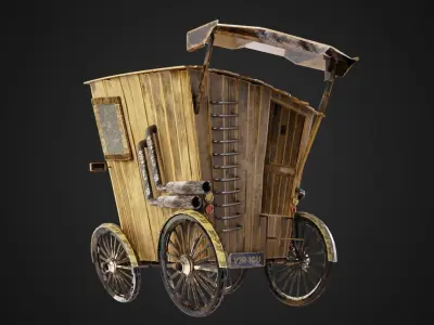 CyberCarriage wooden carriage with wheels 3D model
