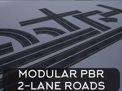 Modular Highway Road PBR  Low-poly 3D model