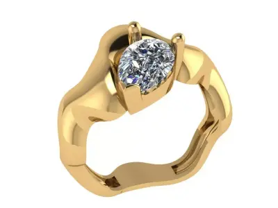 Wavy shank pear cut solitaire diamond ring 3D print model