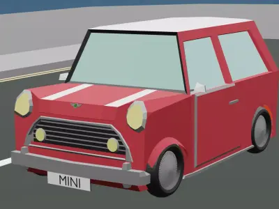 stylized classic hatchback inspired by Mini Cooper Low-poly 3D model