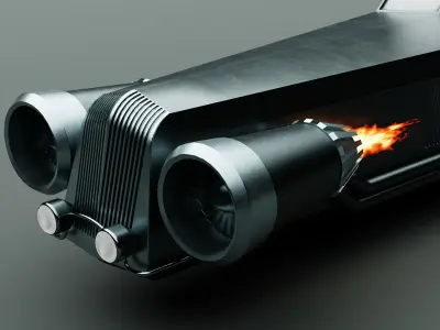 Game ready retro-futuristic car Low-poly 3D model