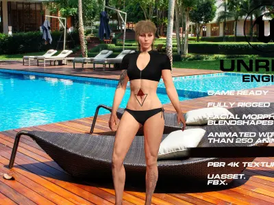 Swinwear girl full rigged - game ready - animated Low-poly 3D model