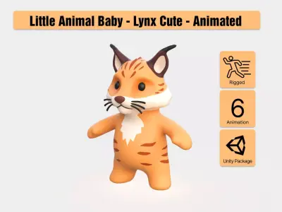 Little animal baby - Lynx cute - Animated  Low-poly 3D model