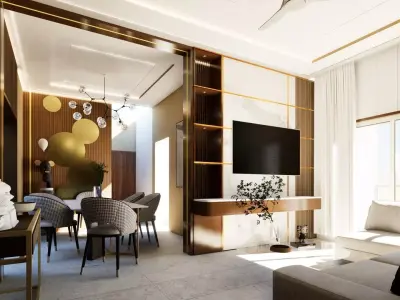 Luxurious Living Room with Dining Area  Modern Design  3D model