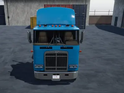 80s Cabover Truck with industrial environment unity 3d asset Low-poly 3D model