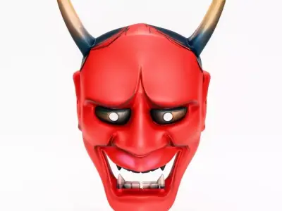 Japanese Red Oni Mocking Face Nipponese mask toy 3D print model