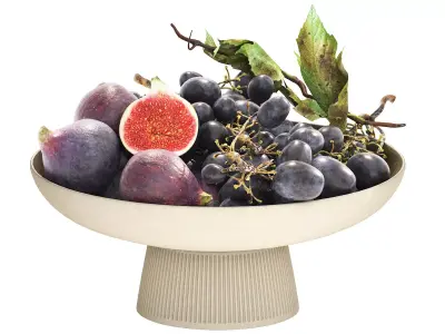 bowl of figs and black grapes 3D model