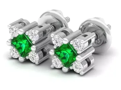 AV 292 Diamond Ladies Square Shape Stud Earrings 3D print model
