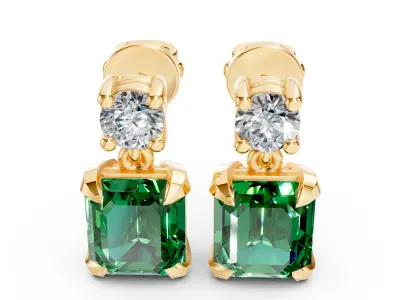 Emerald Cut Happy Earrings 3D print model