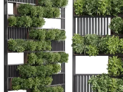 plants set partition in wooden frame  Vertical graden 3D model