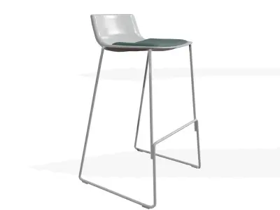 PATo Stool-Model 4310 V-02-White Painted Steel and green fabric Low-poly 3D model