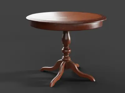 Round wooden coffee table in vintage style Low-poly 3D model