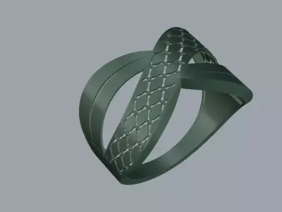 Wide Gold Crossover Ring  Lattice Pattern Laser Cut Jewelry 3D print model