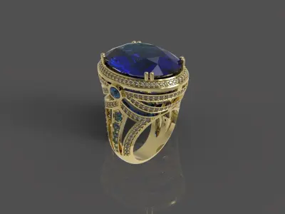 ring 3D print model sapphire with diamonds 3D print model