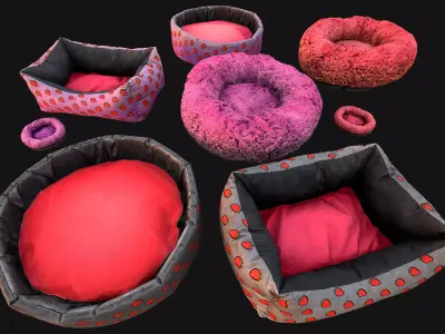 Bed for Animals Dog Cat Rodent Hamster Rat Pet Pack Set Low-poly 3D model