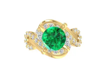 Luxury Emerald Wave Diamond Ring for Women 881 3D print model