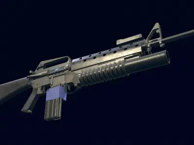 M16A1 Automatic Rifle equipped with M203 Launcher Low-poly 3D model