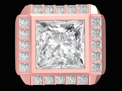 Luxury Square Princess Cut Men Ring with Pave Accents  2840 3D print model