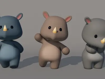 Rigged Cartoon Rhinoceros Low-poly 3D model