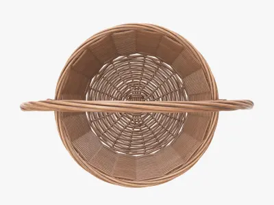 Wicker basket with long handle light brown 3D model