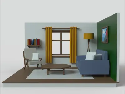 Cartoon room Low-poly 3D model