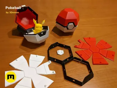 Foldable Pokeball Box Decoration Free 3D print model