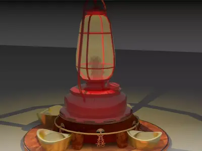 Chinese kerosene with gold ingot 3D model