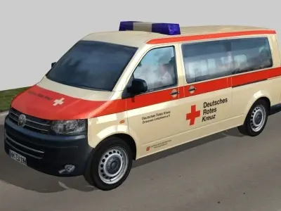 Volkswagen transporter Rotes Kreuz Low-poly 3D model