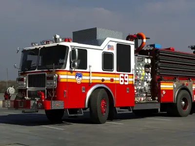 Fire Truck FDNY Engine with Interior Low-poly 3D model