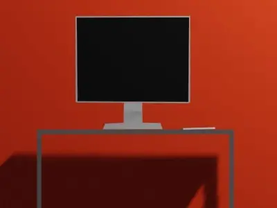 Office with desktop chair table and phone Free low-poly 3D model