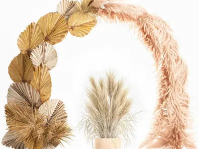 Wedding arch made of dry reeds and palm leaves for decor 1062 3D model