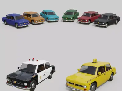 Vintage Sedan Cars Set Game-Ready and Render Asset 3D Model Pack