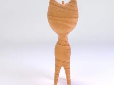 Wooden Cat Figurine 3D model