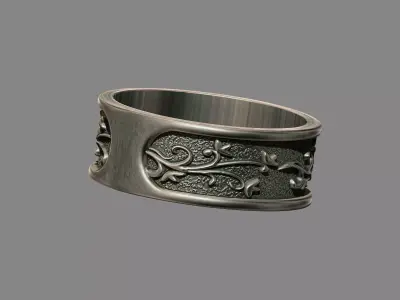 Ornate floral damask wedding band ring 3D print model