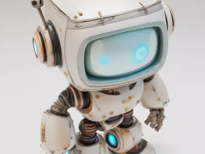 Retro Robot 3D Model Cute Character TV Screen Face Antennas Low-poly 3D model